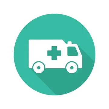 Ambulance flat design long shadow icon Stock Illustration