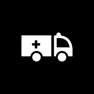 Ambulance Flat Icon On Black Background. Black Style Vector Illustration Stock Illustration