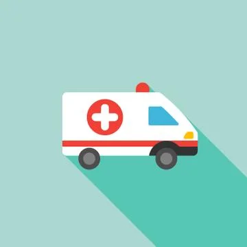 Ambulance Flat Long Shadow Square Icon Illustrazione stock