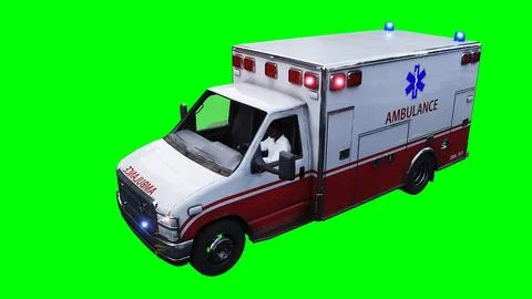 Ambulance green screen isolate. Realistic flashing lights. 3d rendering. Stock Illustration