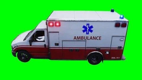 Ambulance green screen isolate. Realistic flashing lights. 3d rendering. Stock Illustration