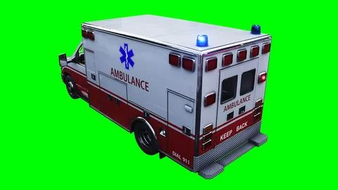 Ambulance green screen isolate. Realistic flashing lights. 3d rendering. Stockillustratie