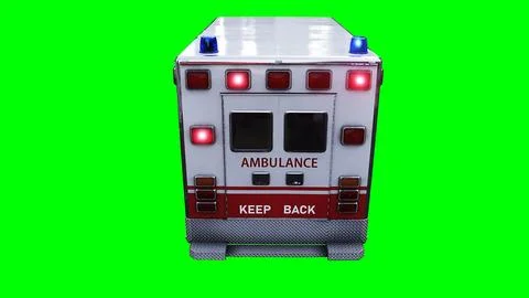 Ambulance green screen isolate. Realistic flashing lights. 3d rendering. Stock Illustration