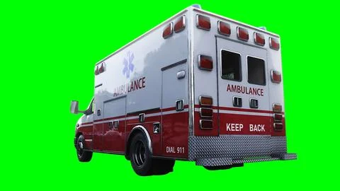 Ambulance green screen isolate. Realistic flashing lights. 3d rendering. Stock Illustration