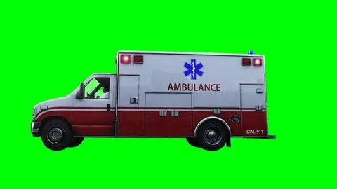 Ambulance green screen isolate. Realistic flashing lights. 3d rendering. Stock Illustration