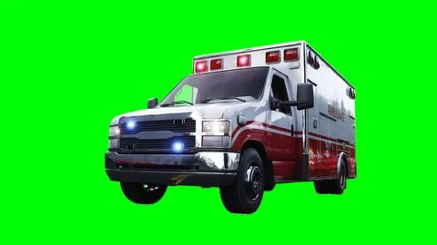 Ambulance green screen isolate. Realistic flashing lights. 3d rendering. Stock Illustration