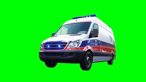 Ambulance green screen isolate. Realistic flashing lights. 3d rendering. Stock Illustration