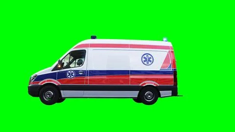 Ambulance green screen isolate. Realistic flashing lights. 3d rendering. Stock Illustration