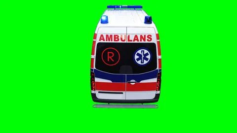 Ambulance green screen isolate. Realistic flashing lights. 3d rendering. Stock Illustration