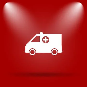 Ambulance icon. Flat icon on red background.. Stock Illustration