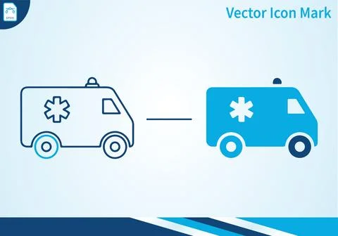 Ambulance icon mark blue solid and outline style. Stock Illustration