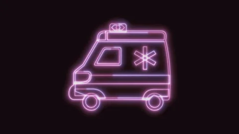 Ambulance Icon Neon Seamless Loop with Black Background 4K Stock Footage 311300739