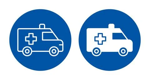 Ambulance Icon Set with Blue Background in Minimalist Design Style Stock Illustration