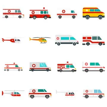 Ambulance icons set flat isolated Illustrazione stock