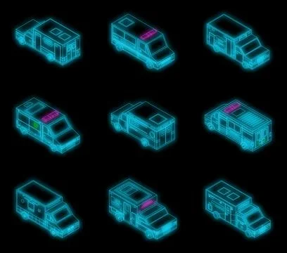 Ambulance icons set vector neon Stock Illustration