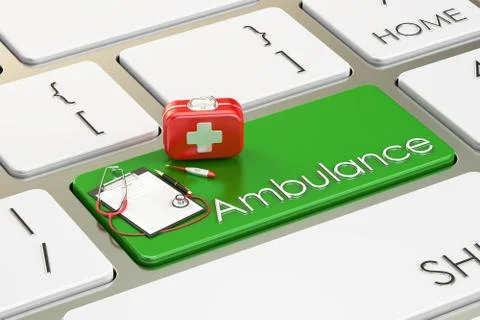Ambulance key on keyboard, 3D rendering Stock Illustration