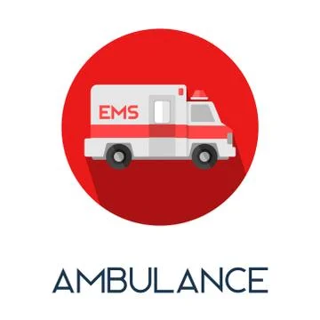 Ambulance long shadow flat style medic icon illustration Stock Illustration