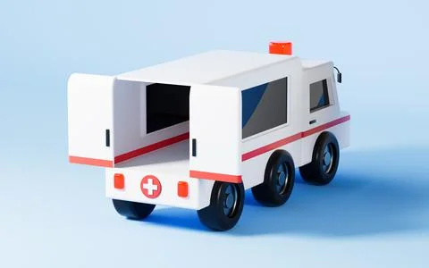 Ambulance opened the trunk with blue background, 3d rendering. Stock-Illustration