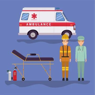 Ambulance paramedic and firefighter vector design イラスト素材