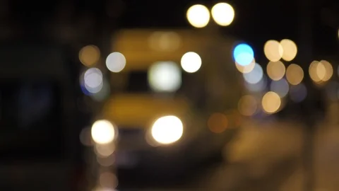 Ambulance parked as blue lights flash. Bokeh defocused lights Stock Footage 114414465