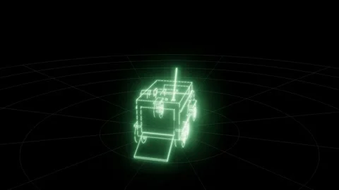 Ambulance phosphor wireframe technical drawing turntable 3D animation seamless Stock Footage 342241100