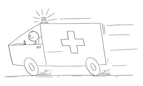 Ambulance Responding to Emergency, Vector Cartoon Stick Figure Illustration Illustrazione stock