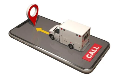 Ambulance rides to point on smartphone Stock Illustration