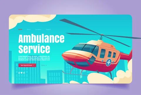 Ambulance service banner with red helicopter Stock Illustration