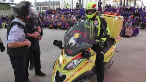 Ambulance services enter school during rocket attack drill Видео 135360095