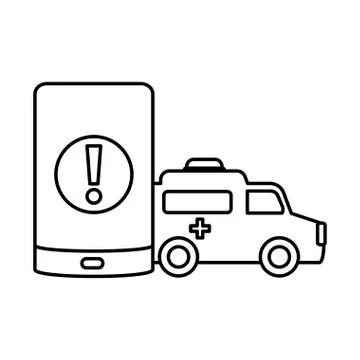 Ambulance with smartphone on white background Stock Illustration