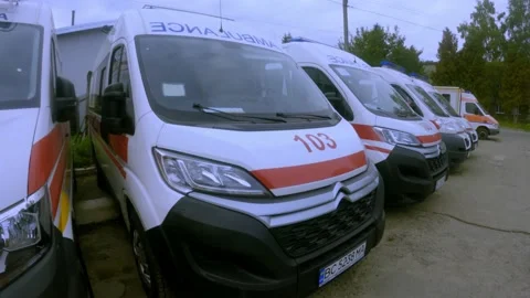 The ambulance stand in the park Stock Footage 162953868
