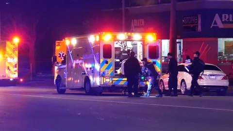 Ambulance with stretcher after aggression Stock Footage 125244763