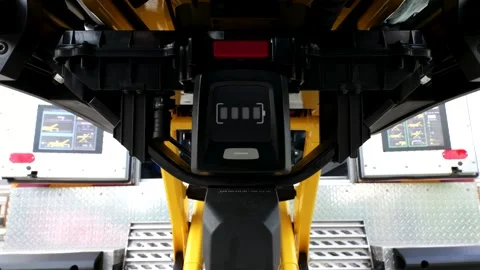 Ambulance stretcher battery module during carriage lift operation fixed field Stock Footage 331575783