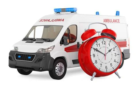 Ambulance van with alarm clock. 3D rendering Stock Illustration
