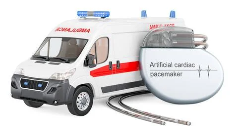 Ambulance van with artificial cardiac pacemaker, 3D rendering Ambulance va... Stock Photos