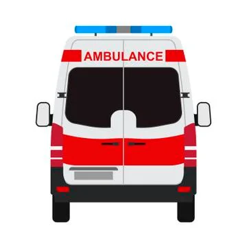 Ambulance van flat vector back view. Help emergency auto red transportation r Illustrazione stock