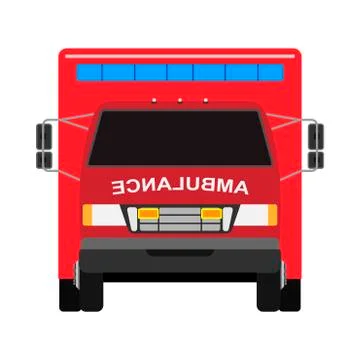 Ambulance van flat vector front view. Help emergency auto red transportation  스톡 일러스트