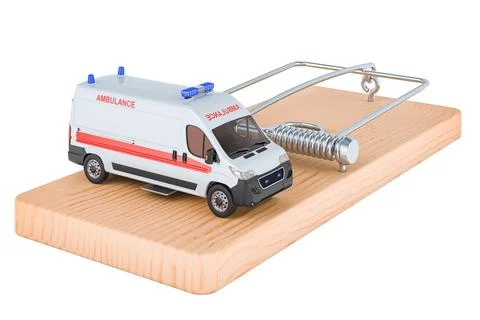 Ambulance van inside mousetrap. 3D rendering Stock Illustration