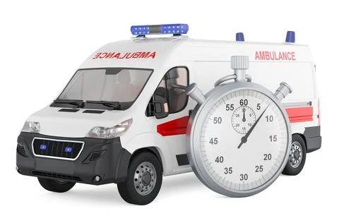 Ambulance van with stopwatch. 3D rendering 库存插图