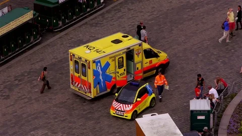 Ambulance waiting  on Old Town Square in Prague Stock Footage 82703342