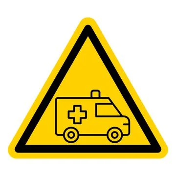 Ambulance Warning Sign with Iconic Design and Bright Yellow Triangle Shape Stock Illustration