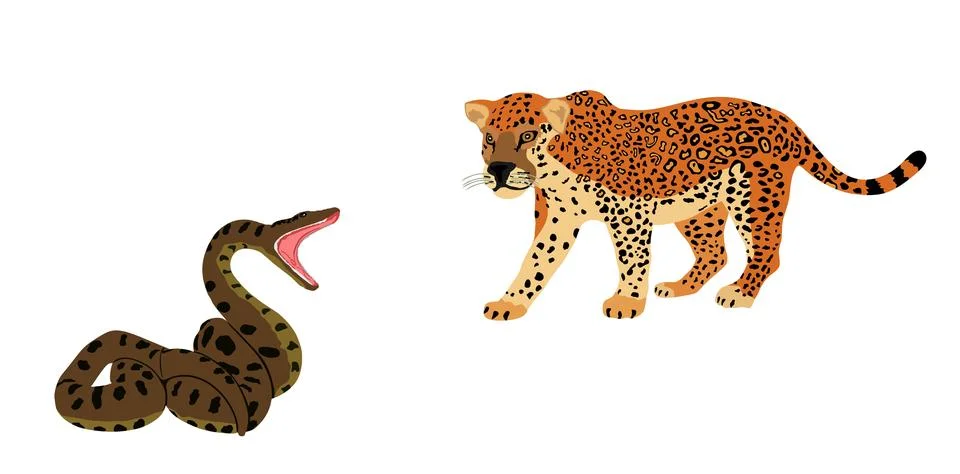 Ambush jaguar attack snake vector illustration isolated. Illustrazione stock