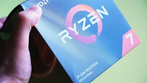 AMD Ryzen 3700x processor box. New Zen 2, Ryzen 3000 processor. Video stock 113568062