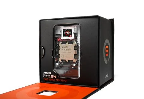 AMD Ryzen 9 7950X3D processor close-up. Studio shot. Stock Photos