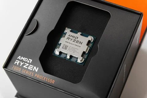 AMD Ryzen 9 7950X3D processor close-up. Studio shot. Stock Photos