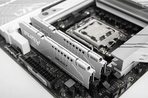 AMD Ryzen 9 7950X3D processor close-up. Studio shot. Stock Photos