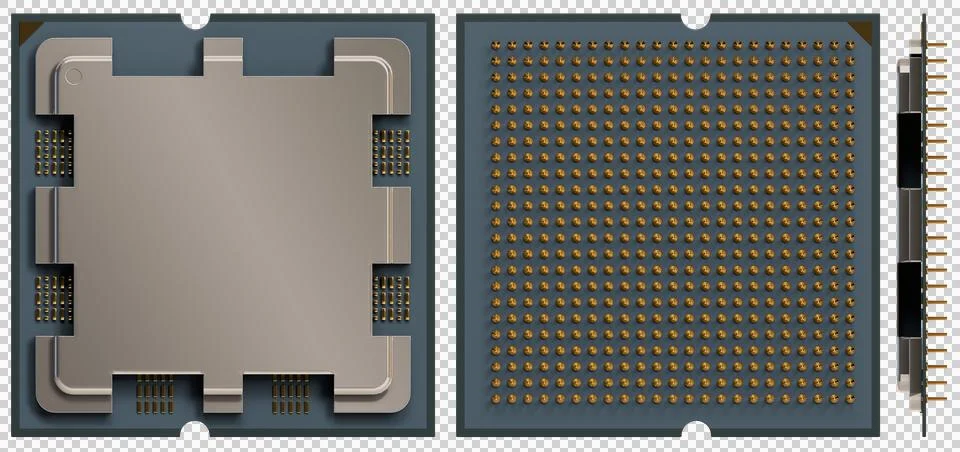AMD Ryzen 9 AM5 processor AMD Ryzen 9 detailed front, rear and side view Stock Illustration