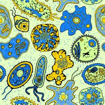 Amebas or microbial lifeforms seamless pattern Stock Illustration