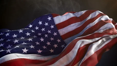 Amecian Flag in Blowing in the Wind Side View Video stock 92849840
