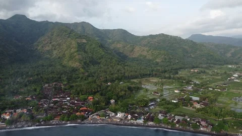 Amed full coastline volcano Stock Footage 329908741